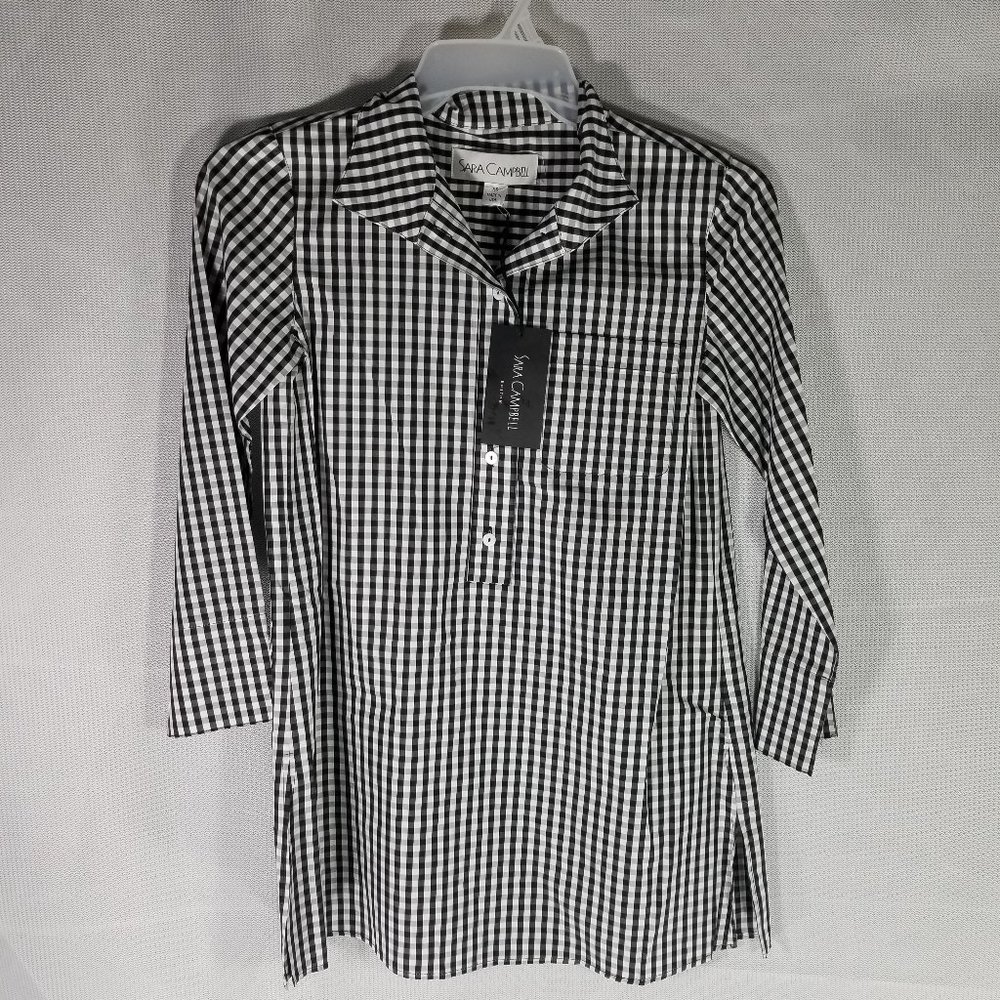 Sara Campbell XS Black White Collared Striped Button Down Tunic Dress Shirt NWT